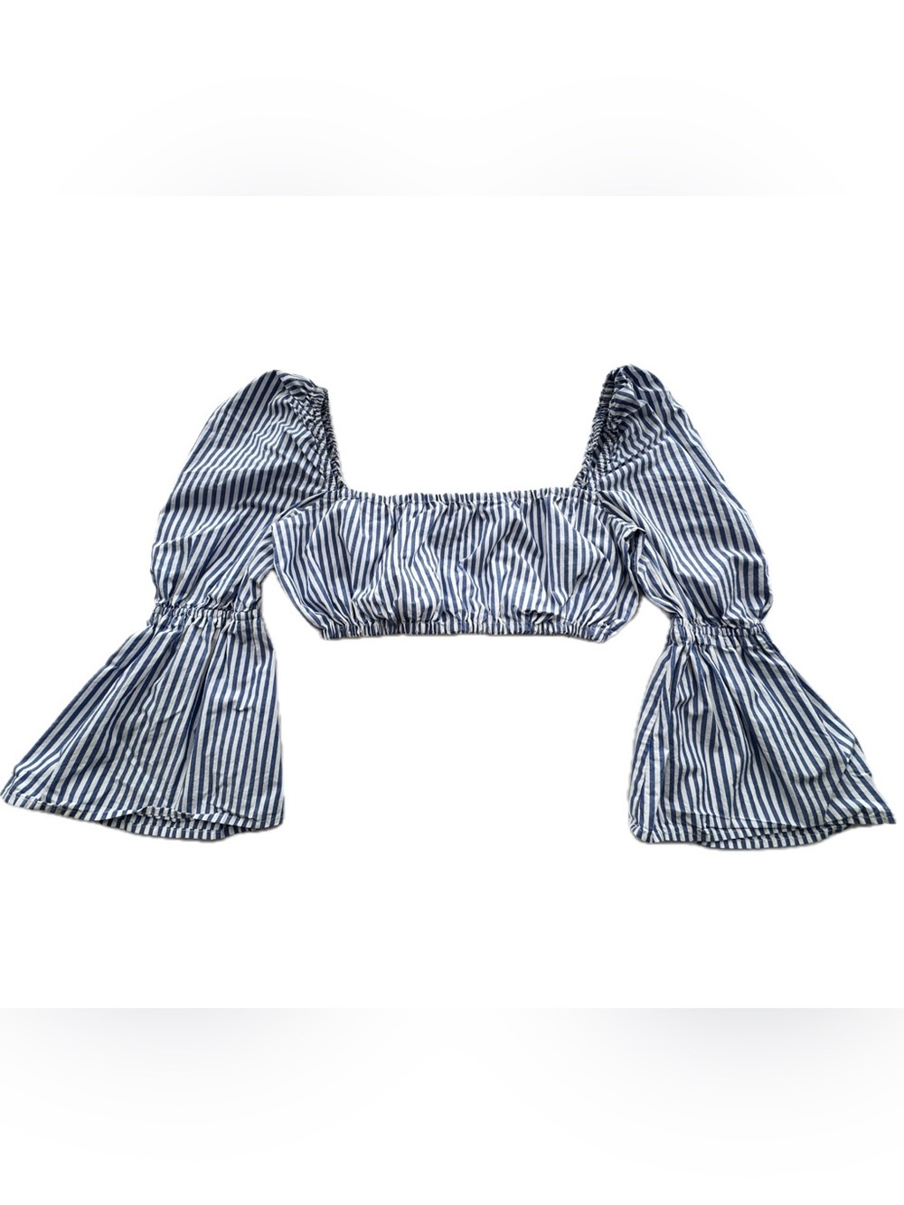 STAUD Blue White Stripe Puff Sleeve Crop Top Size 4 Cottagecore Coastal